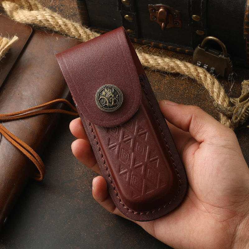 Handmade Genuine Leather Pocket Knife Case - Durable Cowhide Side-Mounted Folding Knife Protection Case For Storing The Leather view 4