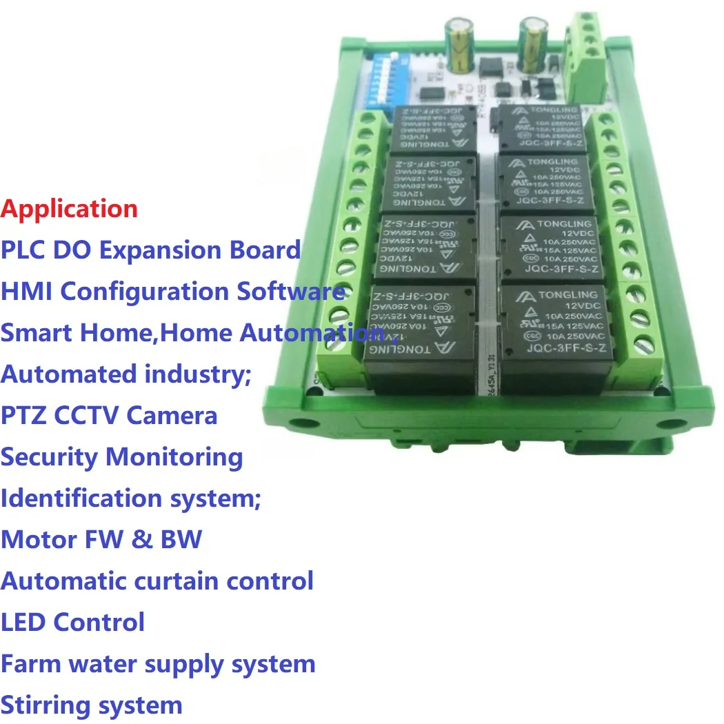 Modbus RTU PLC Remote IO Module RYR408B C35 DIN BOX 8CH DIP Switch Set Parameters RS485 Relay Board