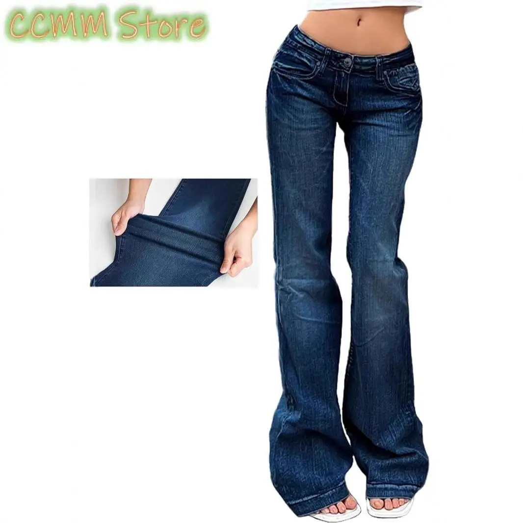 New Temperament Fashion Casual Womens Denim Flare Leg Jeans 90s Low Rise Vintage Pants Club Street Style Hot Sale S M L