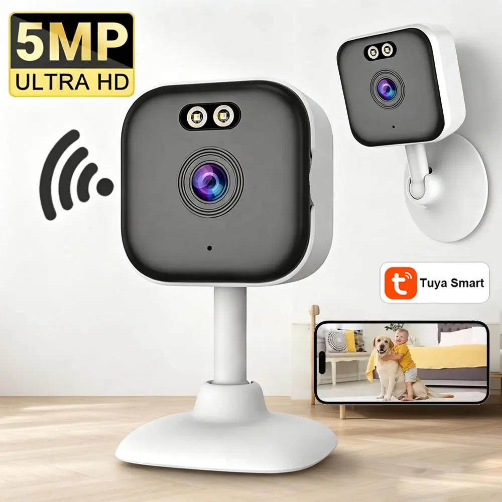 5MP Mini-Würfelkamera 2,4G WLAN Innen-Sicherheits-IP-Kamera mit Zwei-Wege-Audio 2K Menschenerkennung Smart Home Babymonitor Tuya