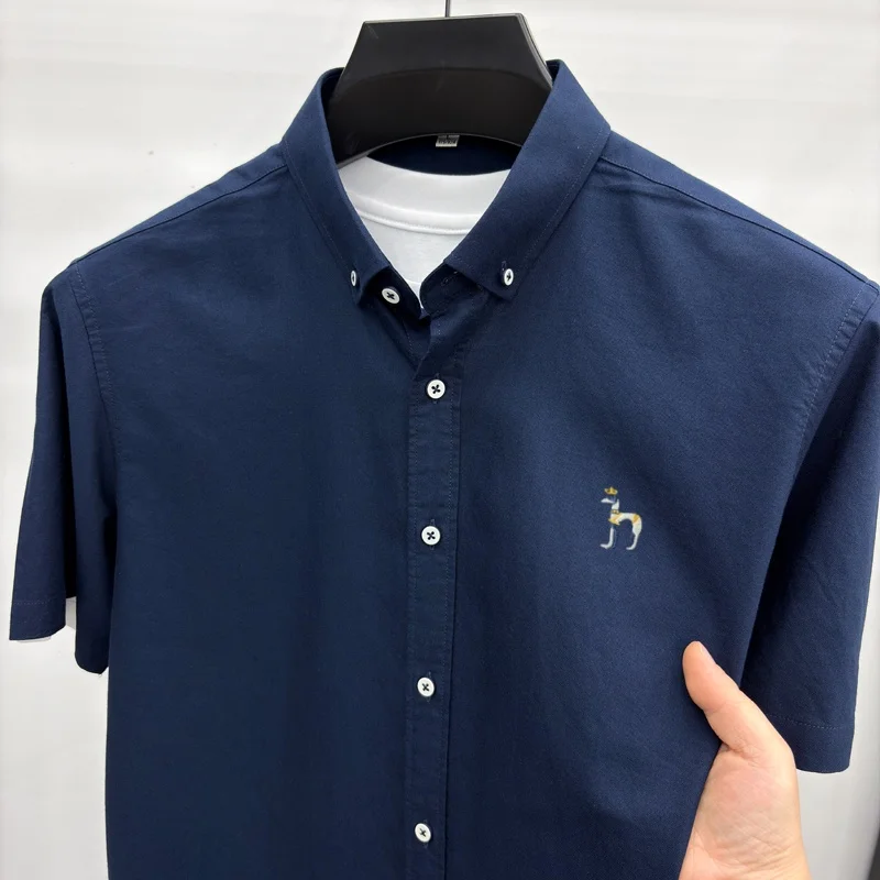 Luxury brand short sleeve men's shirt 100% cotton new fashion high-end cartoon puppy embroidered casual breathable summer top