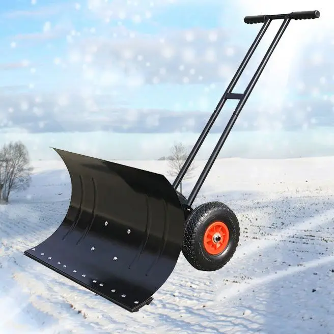 Yjq push snow shovel with wheel large snow shovel tool snow shovel wheel hand push