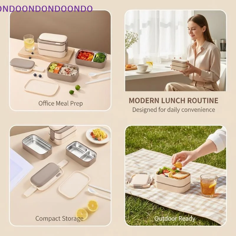 304 Stainless Steel Lunch Box 2 Layers Divided Microwavable Bento Box For Students Office Worker Portable Sealed Food Container