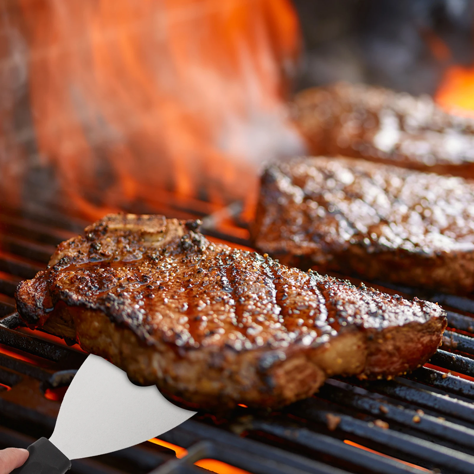 

2pcs Stainless Steel Steak Shovels Ergonomic Non-Slip Handles Multi-Function Bbq Grilling Tools For Pizza Burgers Teppanyaki