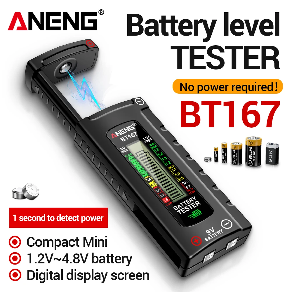 ANENG Battery Tester AA AAA C D 9V 1.5V Multifunctional Quickly Precise Measure Household Battery Level Detector Tools BT167