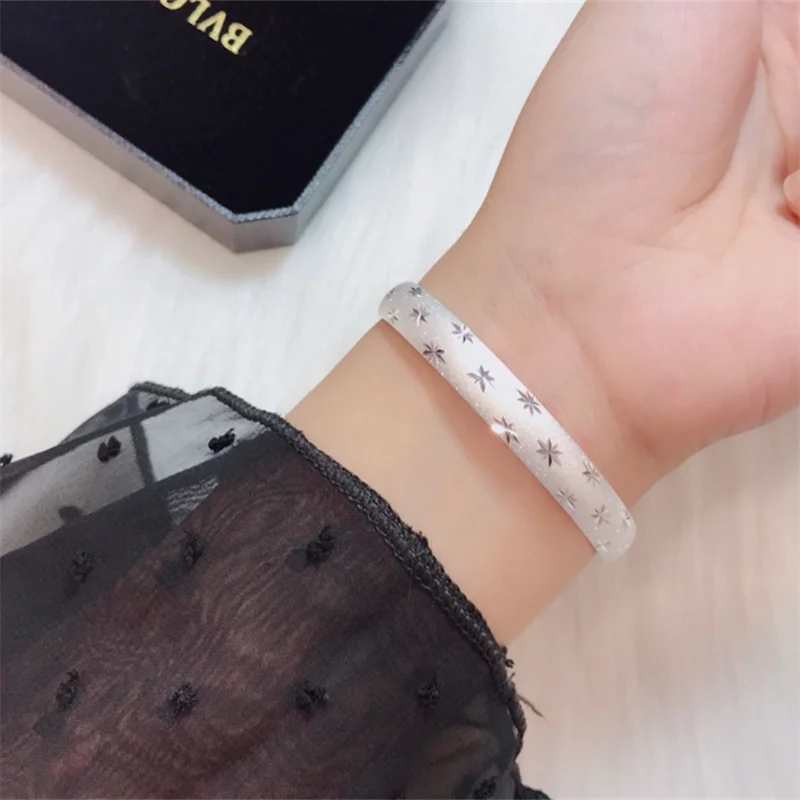 Vintage Star Pattern S999 Solid Silver Open Bangle Ladies Inner Engraved Heart Sutra Peace Blessing Silver Bracelet Gift For Mom
