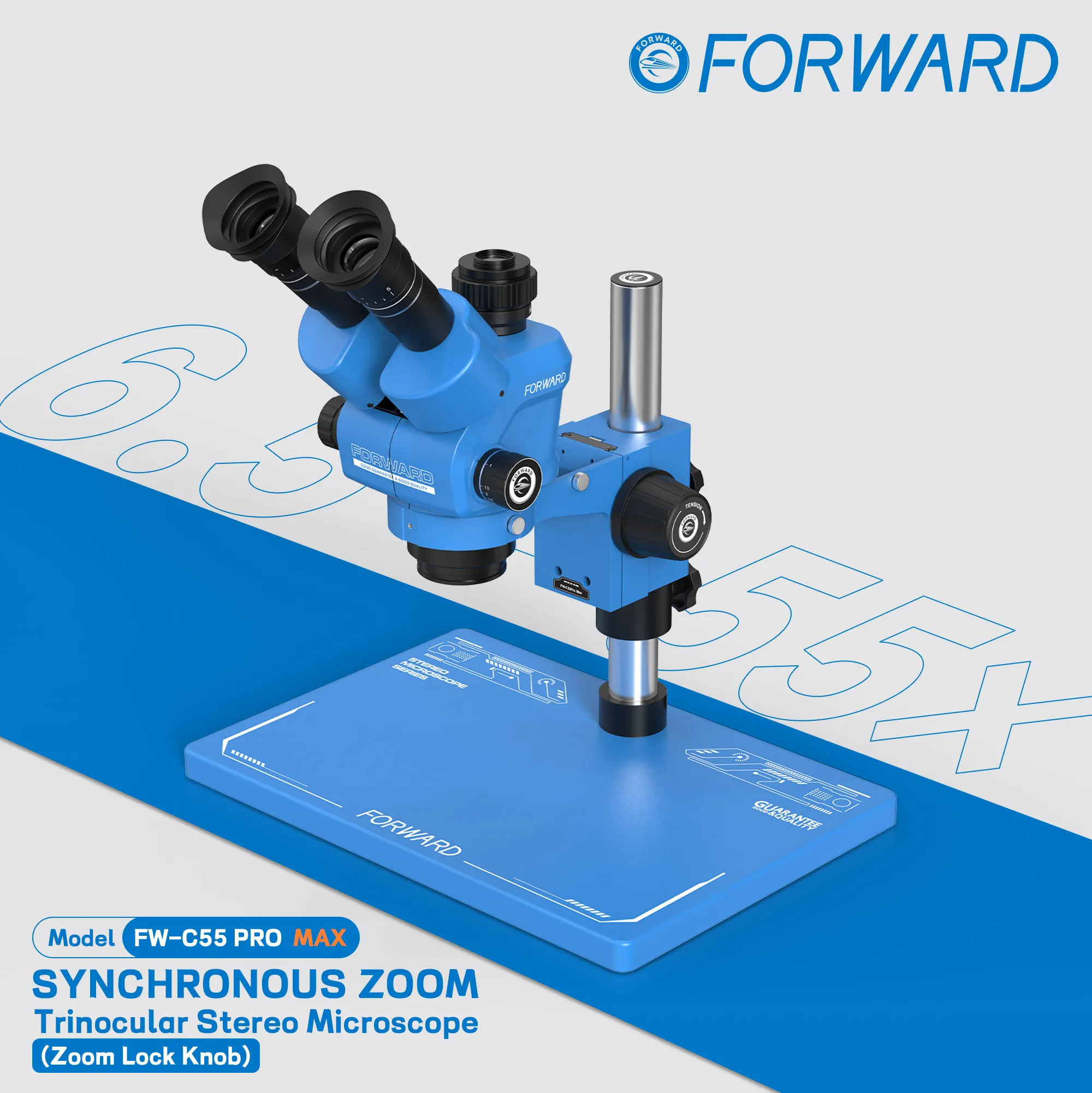 Forward FW-C55Pro Trinocular Stereo Microscope Magnification 6.5X
