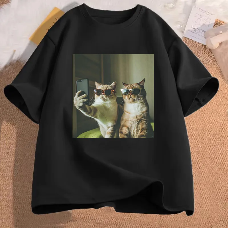 

Cat Meme Funny Graphic T-Shirt, Retro Streetwear Y2K Aesthetic Casual Daily Top, Cat Humor Fashion Gift for Cat Lovers Men Women