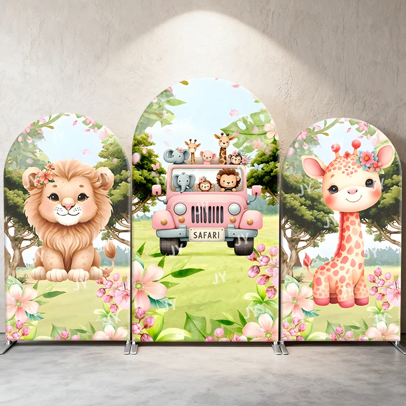 

Animal Arch Backdrop Cover Safari Jungle Theme Party Decoration Kids Birthday Baby Shower Lion Giraffe Photo Booth Background