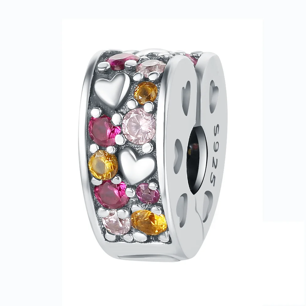 

Подвеска-шарм из стерлингового серебра 925 пробы, розовый циркон, бусины в форме сердца, подходят для оригинального браслета для изготовления ювелирных изделий, подарок на День святого Валентина