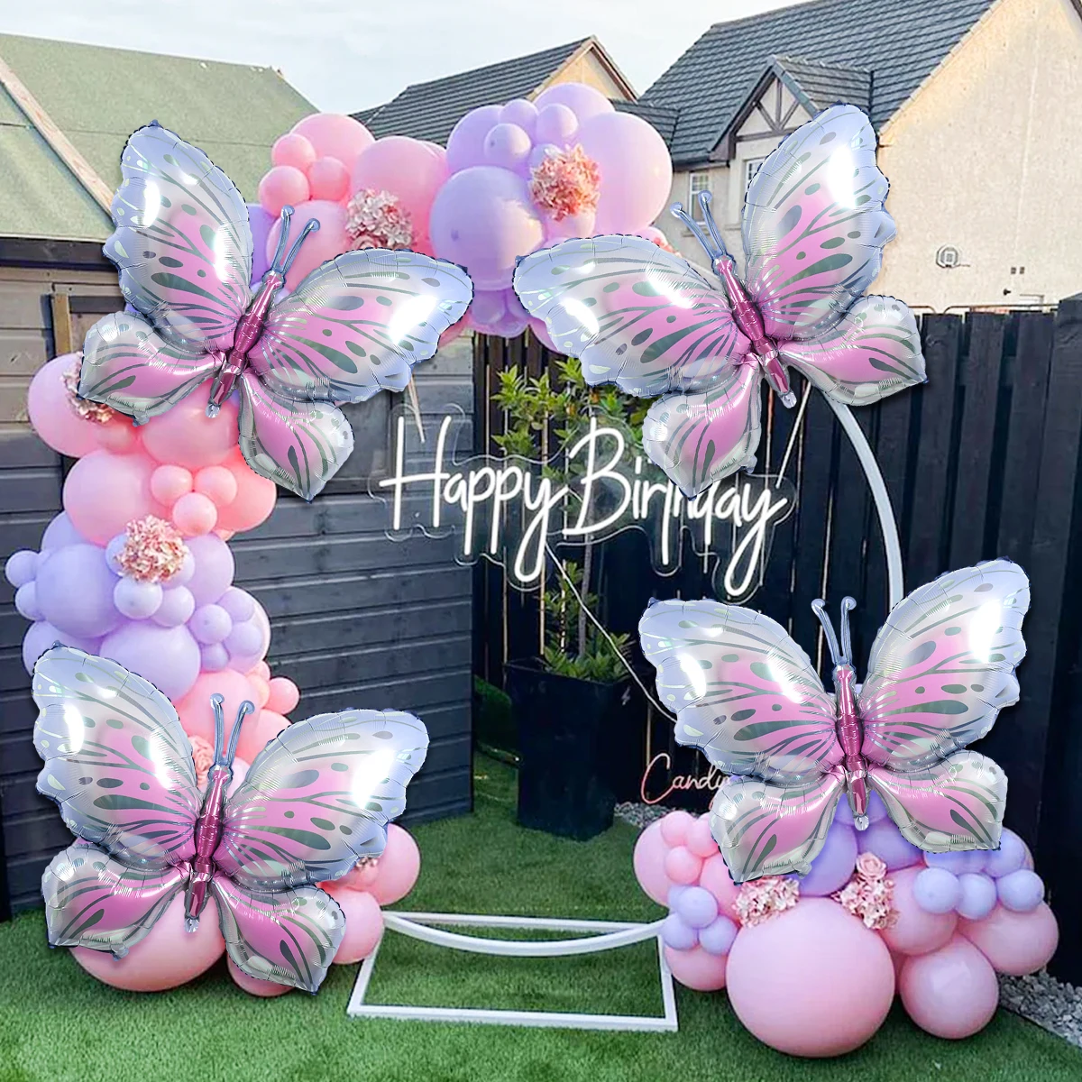 4pcs Purple Butterfly Foil Balloons, Girls Birthday Baby Shower Wedding Proposal Party Supplies Decoration