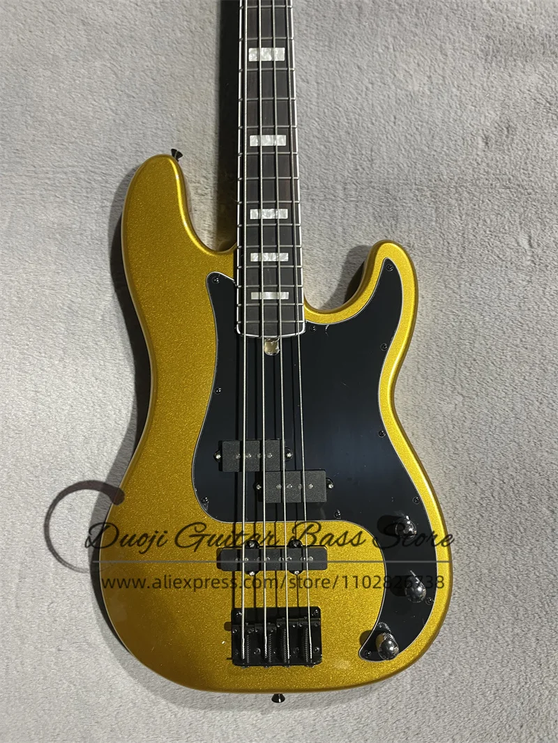 4 StringsGolden Electric Bass Rosewood Fingerboard Black Guard Fixed Bridge Black Tuners Factory Customized