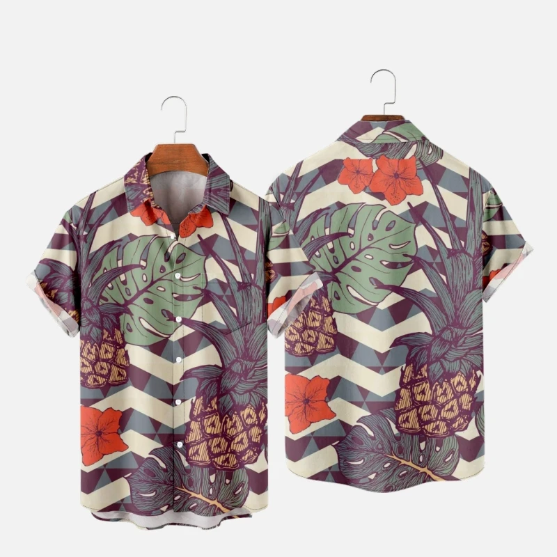 

Men's Hawaiian T-Shirt Pineapple Retro Style 3D Printed Y2K Hombre Fashion Shirt Casual Beach Oversized Clothes