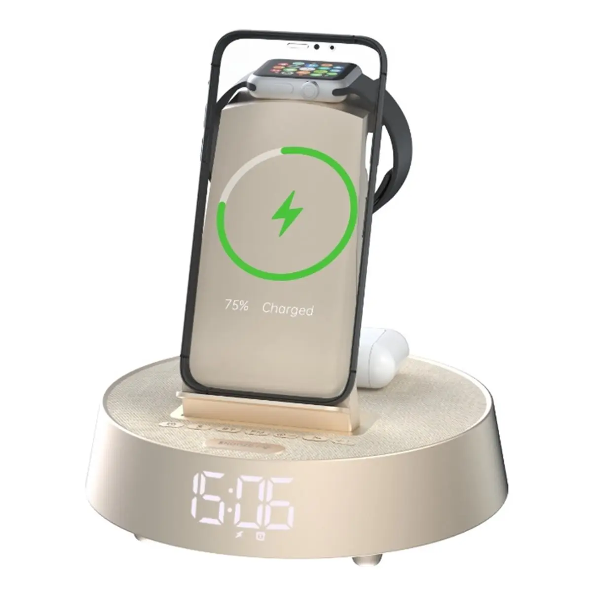 A32I Smart Alarm Clock with Wireless Charging, Bluetooth Speaker, Radio & Dimmable Light for Smartphone