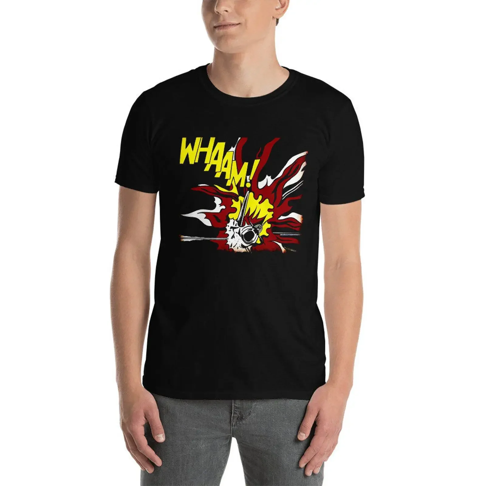 Whaam Roy Lichtenstein Pop art plane explosion artist lover gift T Shirt vintage Washed Versatile Slightly Breathable Casual