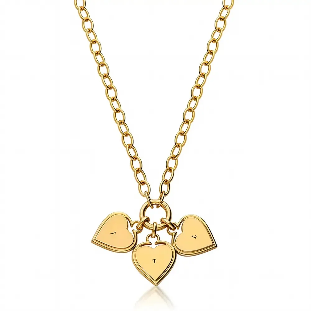 

Индивидуальное колье с несколькими сердечками и инициалами, позолоченная кубинская цепочка, изящное многослойное украшение, персонализированный подарок для нее