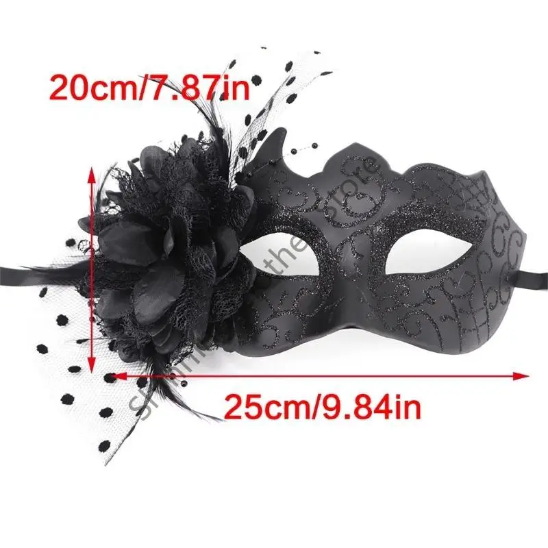 M68A FEATERDE MASQUERADE MASKER Halloween Party Eye Mask Flower Decoration Masquerade Half Face Mask voor vrouwen Cosplay