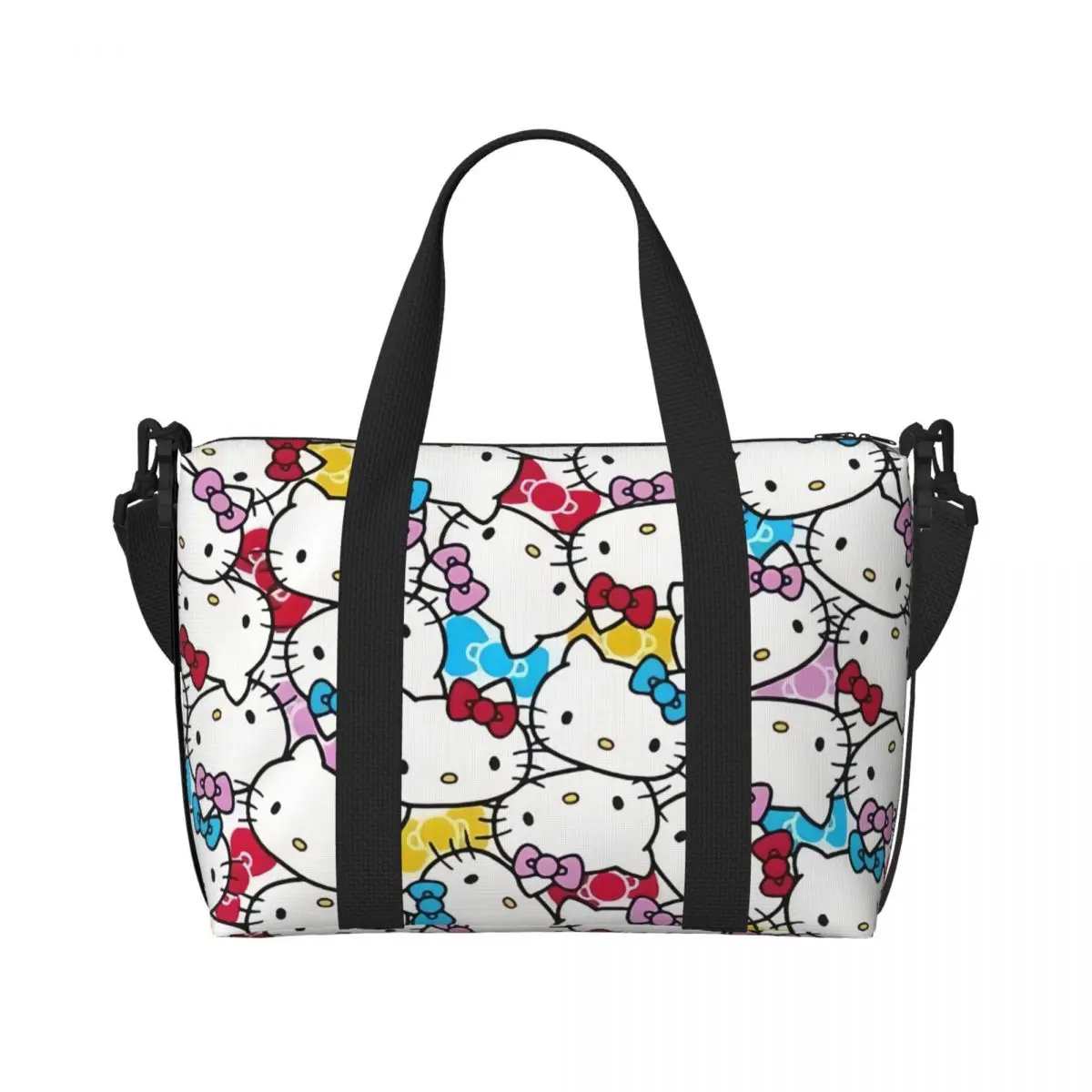 

Custom Cartoon Hello Kitty Sanrio Japan Anime Groceries Shopping Tote Bags Women Big Capacity Gym Beach Travel Bags