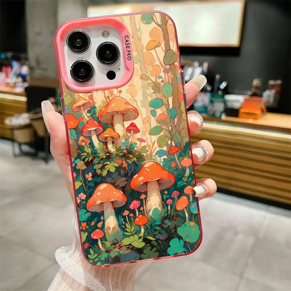 

Чехол для телефона с грибным узором подходит для iPhone 17, 16, 15, 14, 13, 12, 11 Pro/Max/Plus, противоударная задняя крышка с защитой от падения и ударов