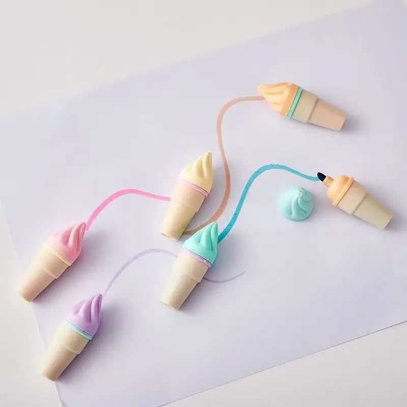 6pcs Mini Sweet Cone Shaped Fluorescent Highlighter, Portable Marker Pen, Chisel tip