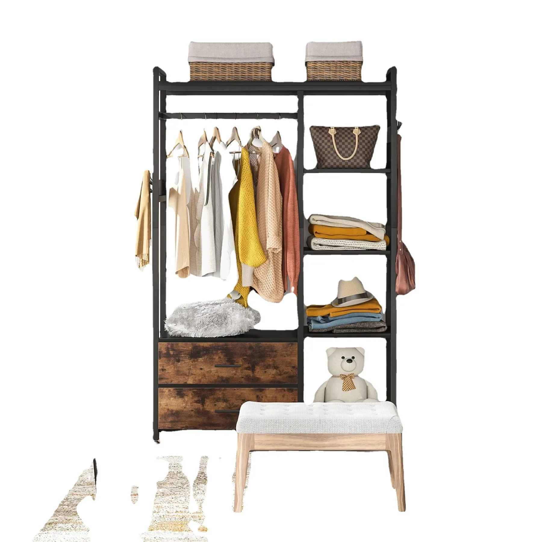 

-Metal Clothes Hanger Standing Multifunctional Storage Cabinet Rack