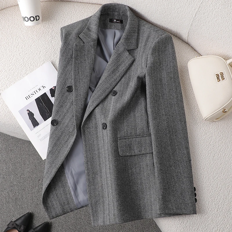 Elegancka, gruba wełniana kurtka damska ZJYT, nowe płaszcze na jesień i zimę 2025, moda koreańska, codzienne blezery, odzież wierzchnia damska.