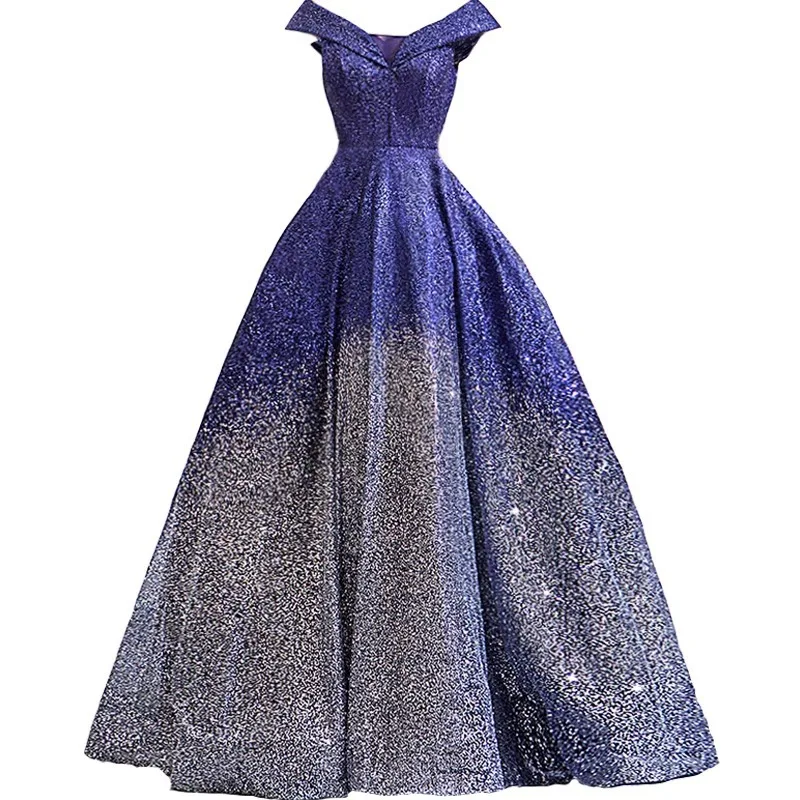 

Elegant Evening Dress 2026 New Gradient Blue Banquet Annual Meeting Stage Performance Art Exam Starry Sky Wedding Dress
