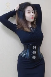 20cm Steel Boned Waist trainer Cincher Short Black Leather Waist Cincher Corset For Women Plus Size