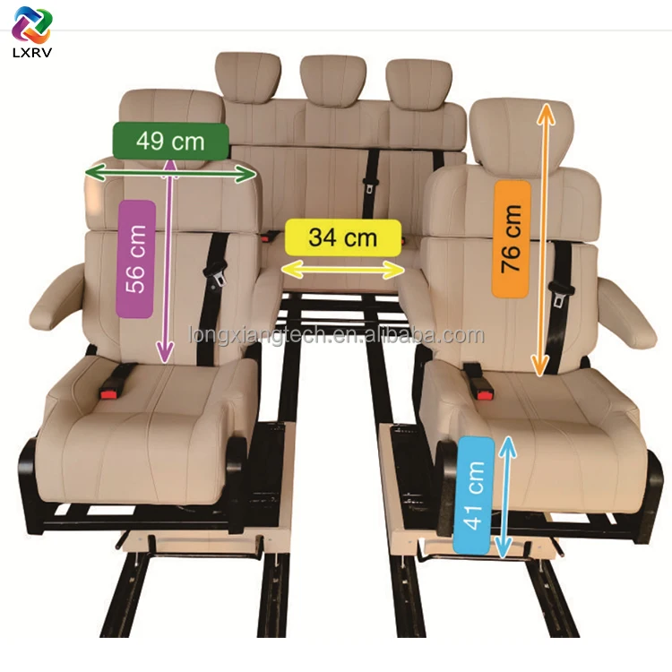 2+3 Motorhome Camper Van Folding Bed Seat 360 Degree Swivel Front-back Left-right Move Slide Rails Luxury Nappa Leather