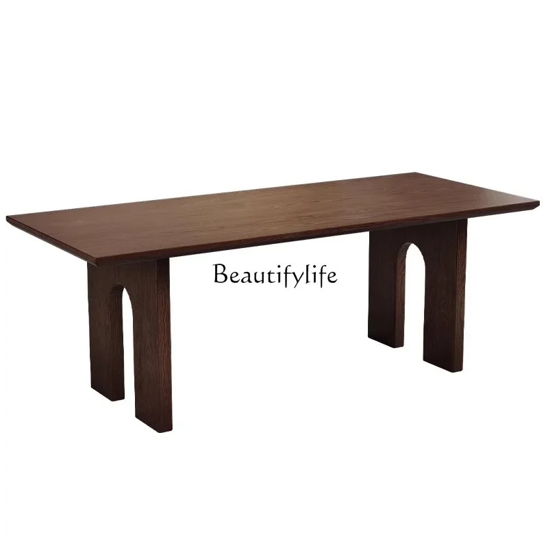 

Ljy French medieval solid wood dining table small apartment against the wall rectangular household dining table