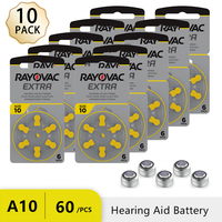 Hearing Aid Batteries A10 PR70 60PCS/10 Cards RAYOVAC EXTRA 10 A10 Zinc Air 1.45V High Performance Battery for Hearing Aid