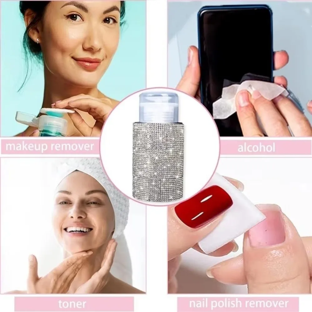 Portable 200ml Press Liquid Pump Bottle Diamond Plastic Dispenser Container Empty Refillable Bottle Nail Polish Remover Cleaner