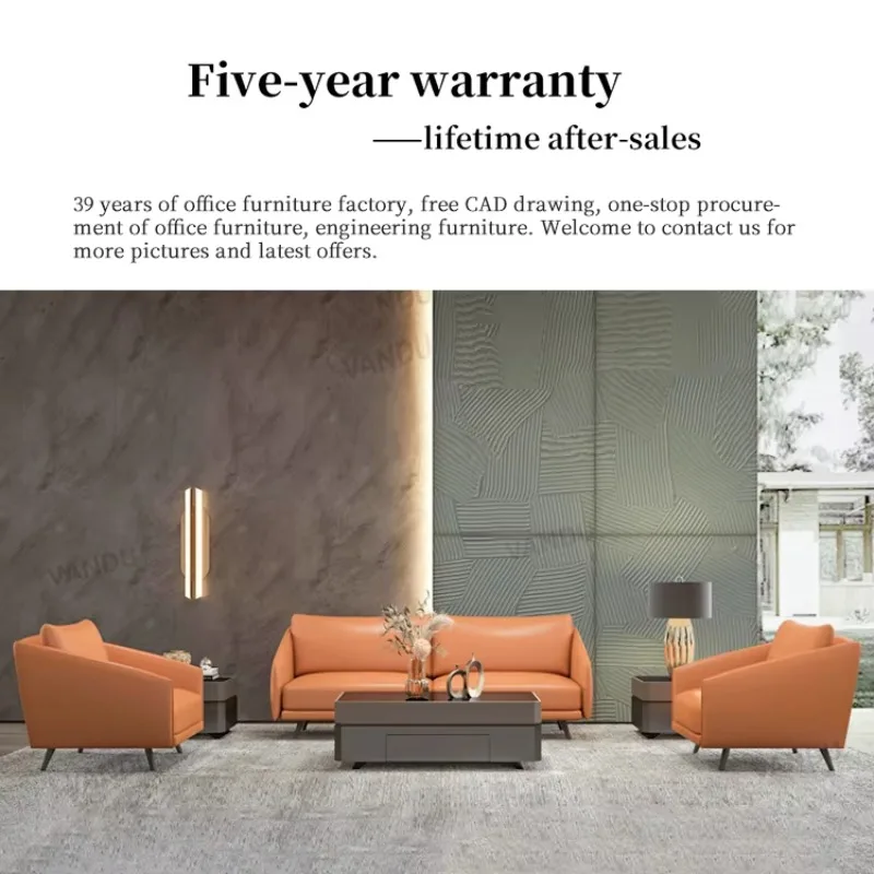 Luxury Modern Leather Office Sofa Set with Adjustable Height High-Density Sponge School & Office Use 1 Set