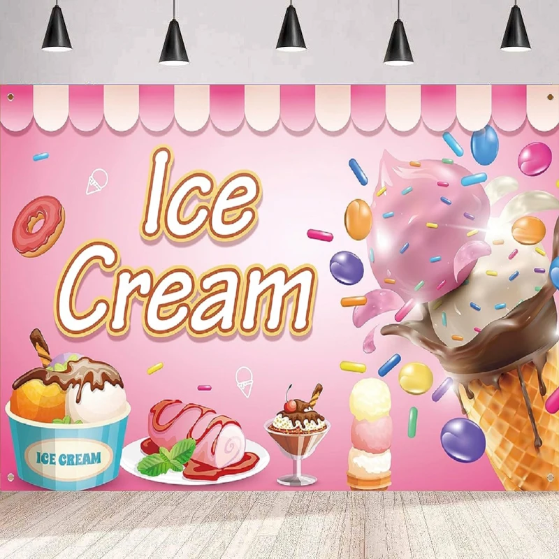 Ice Cream Summer Photography Backdrop Sweet Theme Studio Background Home Party Backdrop Wall Banner Poster Decor