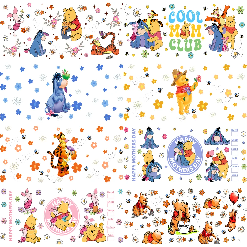 Honey Winnie Family Themed 3D Sticker UV DTF Cup Wraps For 16oz Cup Cute Mothers Day Design DIY Sticker Gift Cup Wraps