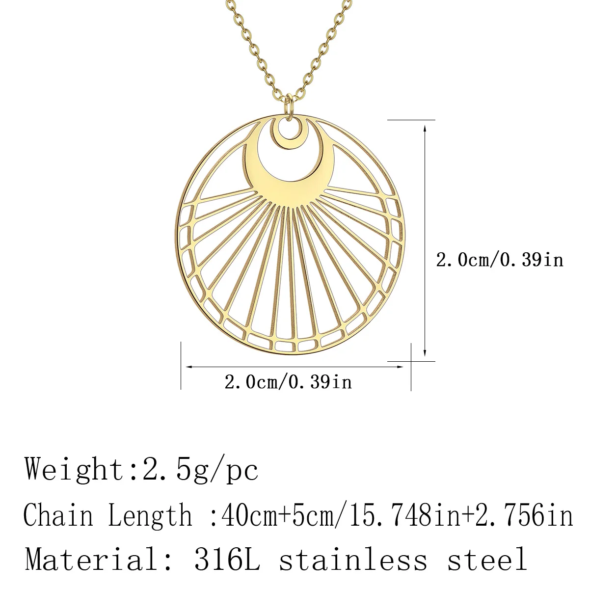 Kinitial Stainless Steel Round Moon Pendant Necklaces For Women Bohemia Chain Choker Necklace Jewelry Bijoux Collares