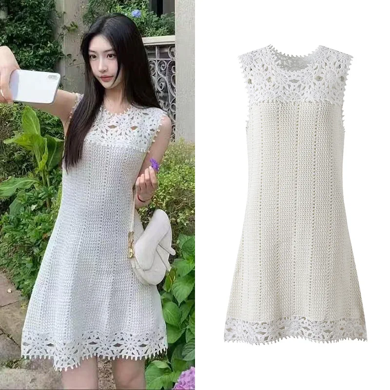 

Трикотажная летняя платье с вырезами для похудения, дизайн с крючками и высокой талией, юбка трапециевидной формы, модная возрастная защита