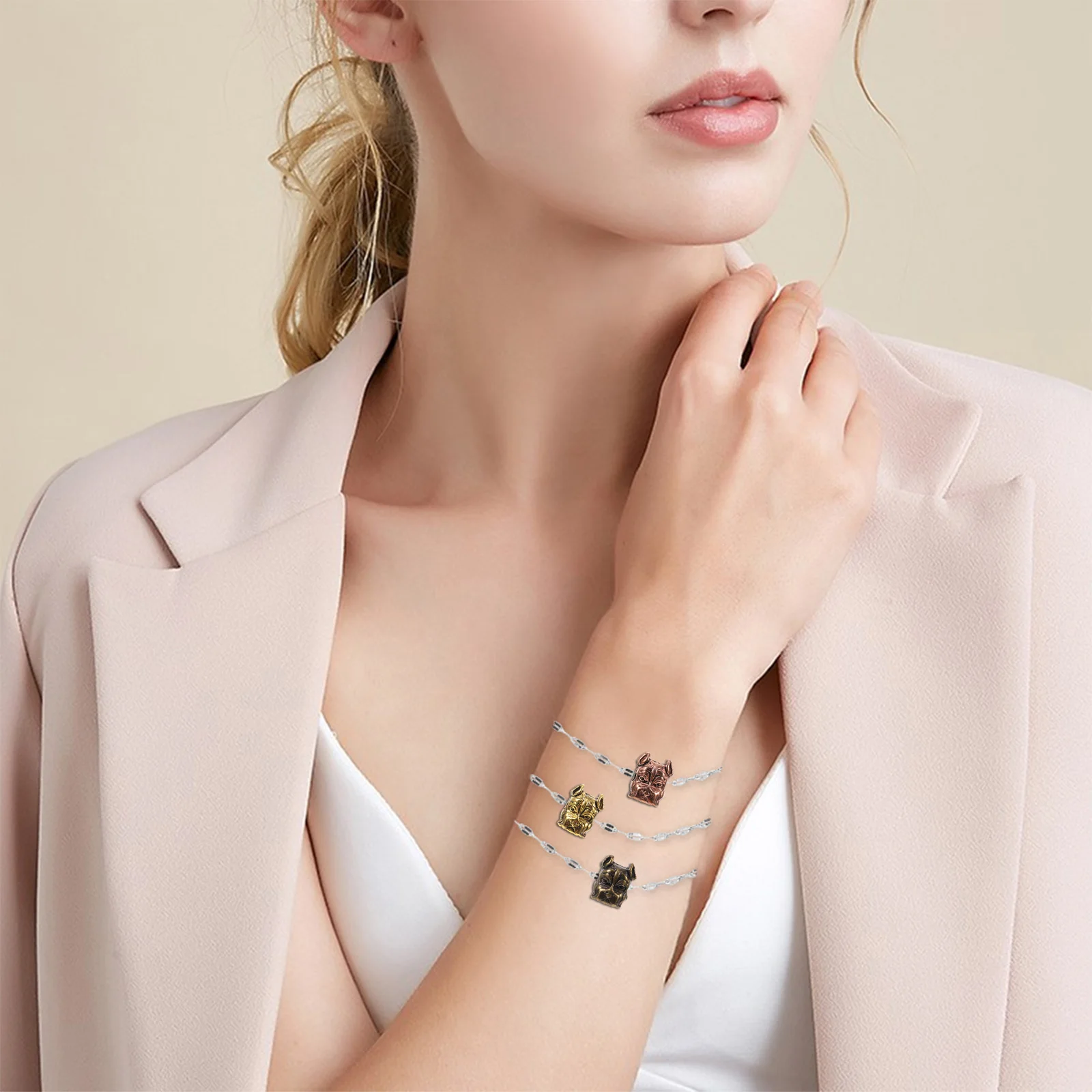 

10 Pcs Jewelry Alloy Dog Head Bracelet Accessories Charms for Making Metal Connector Spacer Beads