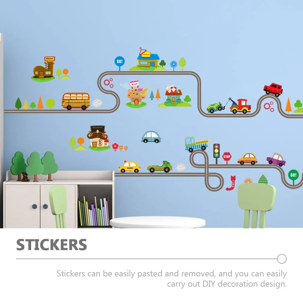 

2 Pcs Creative PVC Wall Decals Kids Room Decor Cartoon Rail And Car Wall Stickers For Children