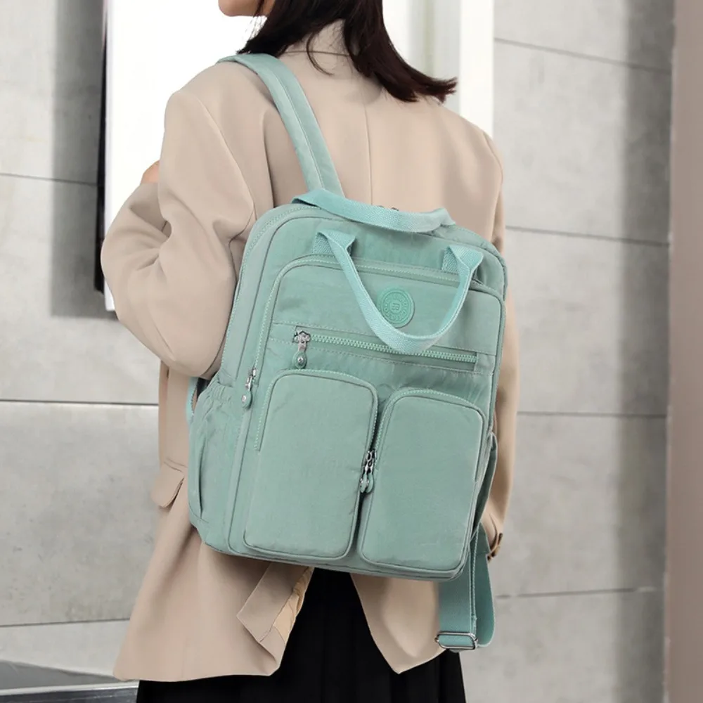 Fashion Waterproof School Bags Soft Handle Solid Multi-pocket Laptop Backpack Nylon Zipper Luggage Bag Woman