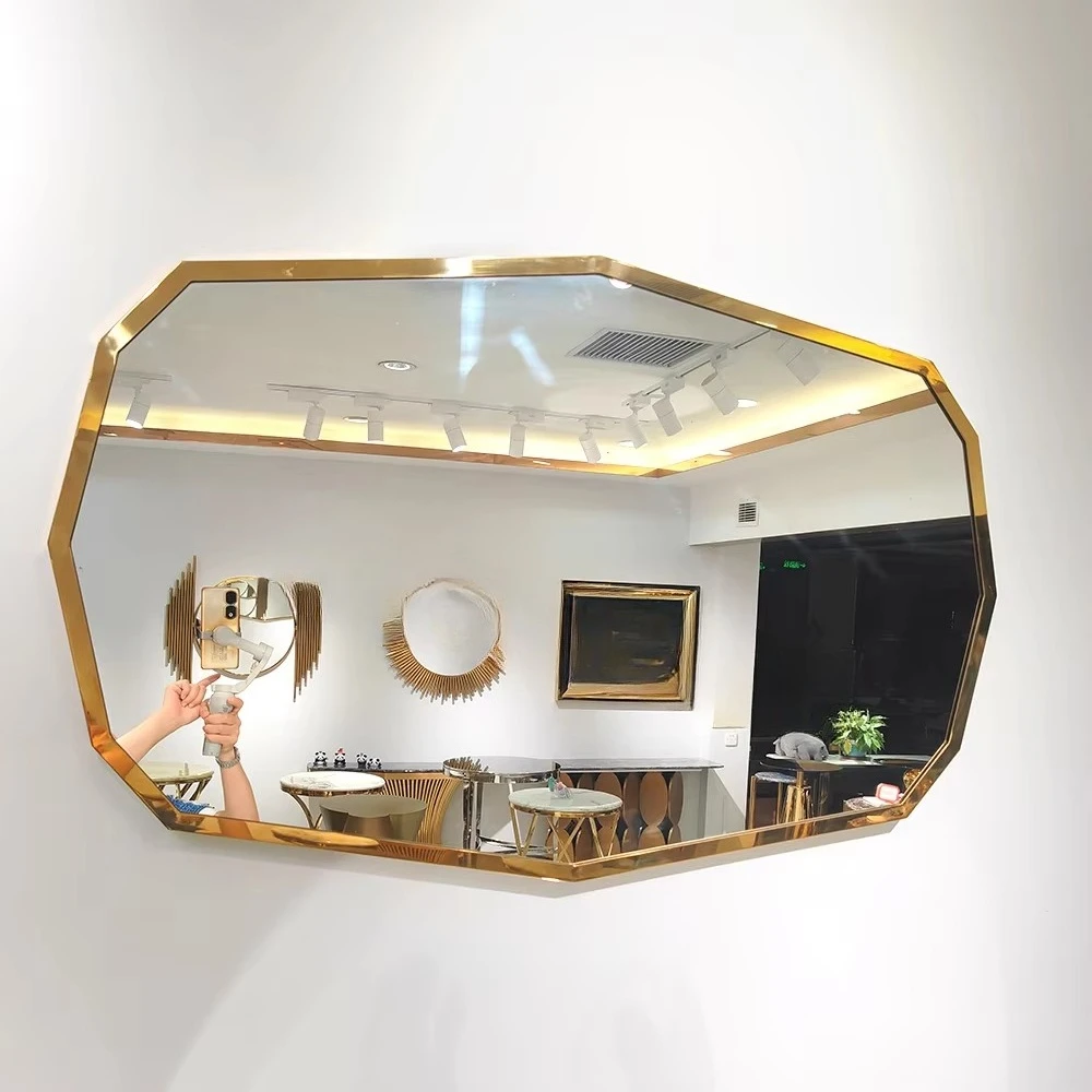 Hotel's latest living room decorative mirror rectangular luxury gold intelligent decorative flat wall mirror