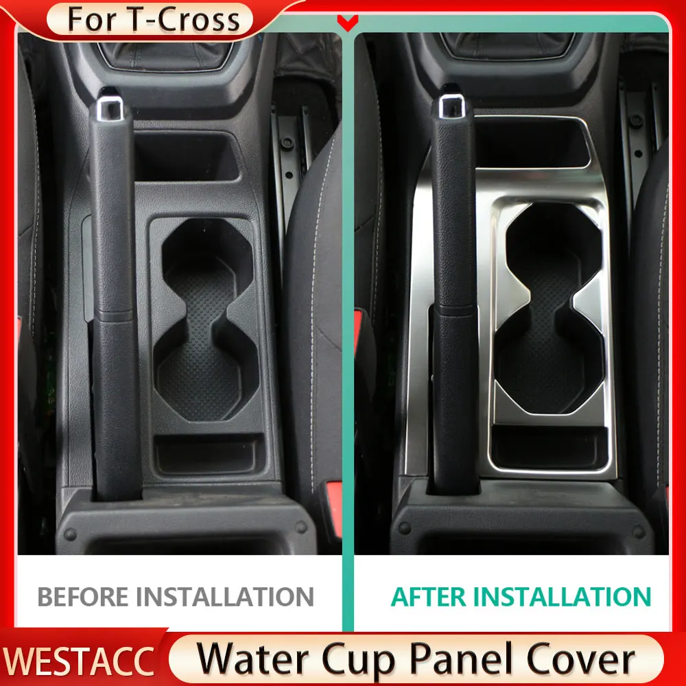 Car Center Console Water Cup Panel Sticker Trim Cover for Volkswagen VW T-Cross Tcross 2018 2019 2020 2021 2022 2023 Accessories