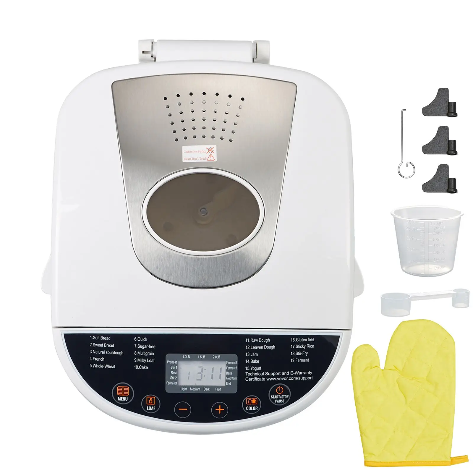 Bread Maker, 19-in-1 2LB Dough Machine, Nonstick Ceramic Pan Automatic Breadmaker with Gluten Free Setting, Whole Wheat Bread Ma
