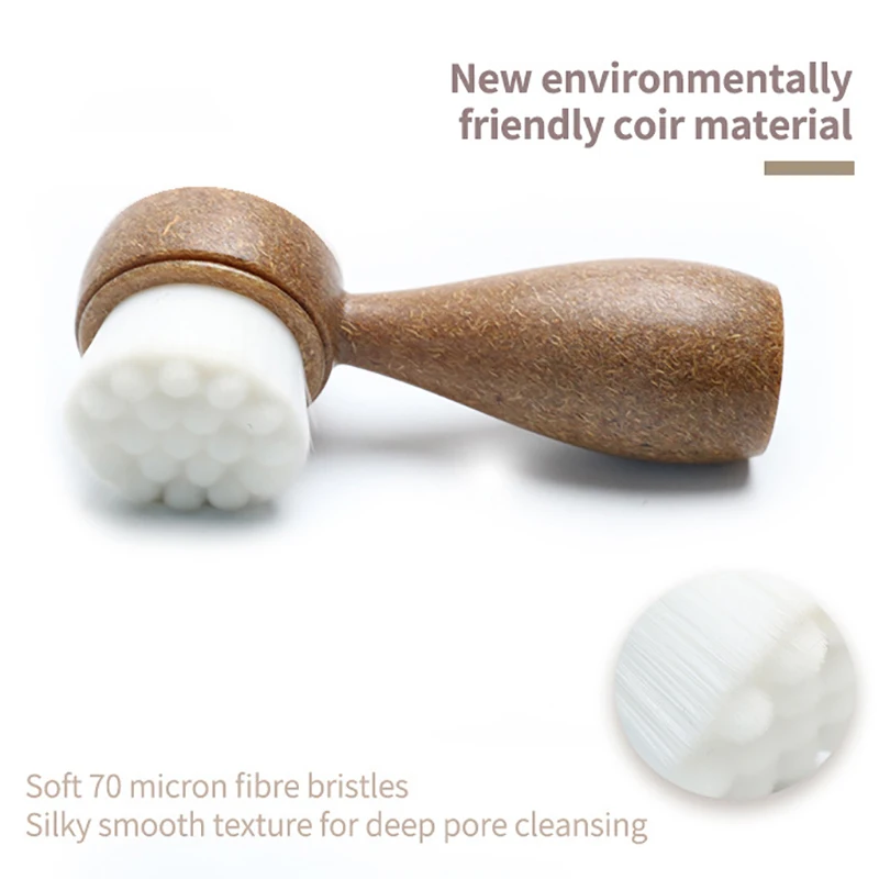 Brosse nettoyante pour le visage, poignée de déchiquetage de noix de coco, Double face, élimination des points noirs, nettoyeur de pores, exfoliant, brosse à récurer
