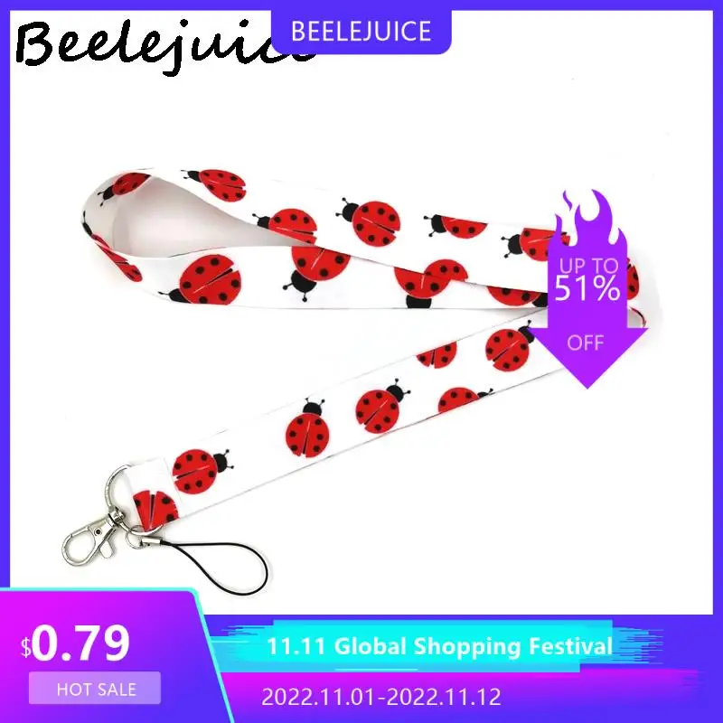 Ladybird Insect Lanyard Credit Card ID Holder Bag Student Women Travel Card Cover Badge Car Keychain Gifts Accessories