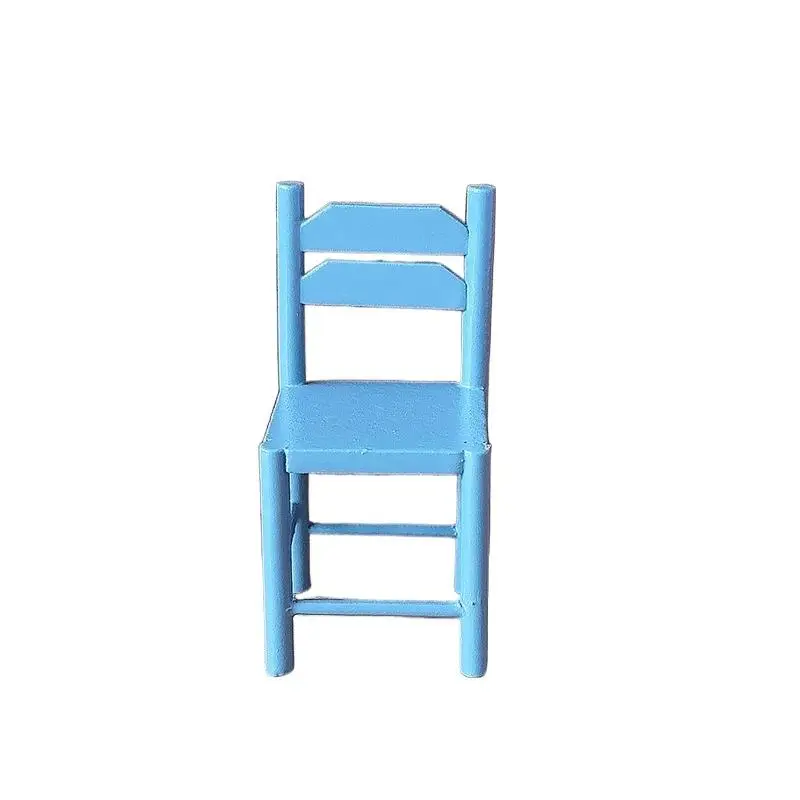 

1 шт., случайный цвет, 1/12, миниатюрная мебель для кукольного домика, деревянный синий стул, игрушка для детского кукольного домика, аксессуары для украшения