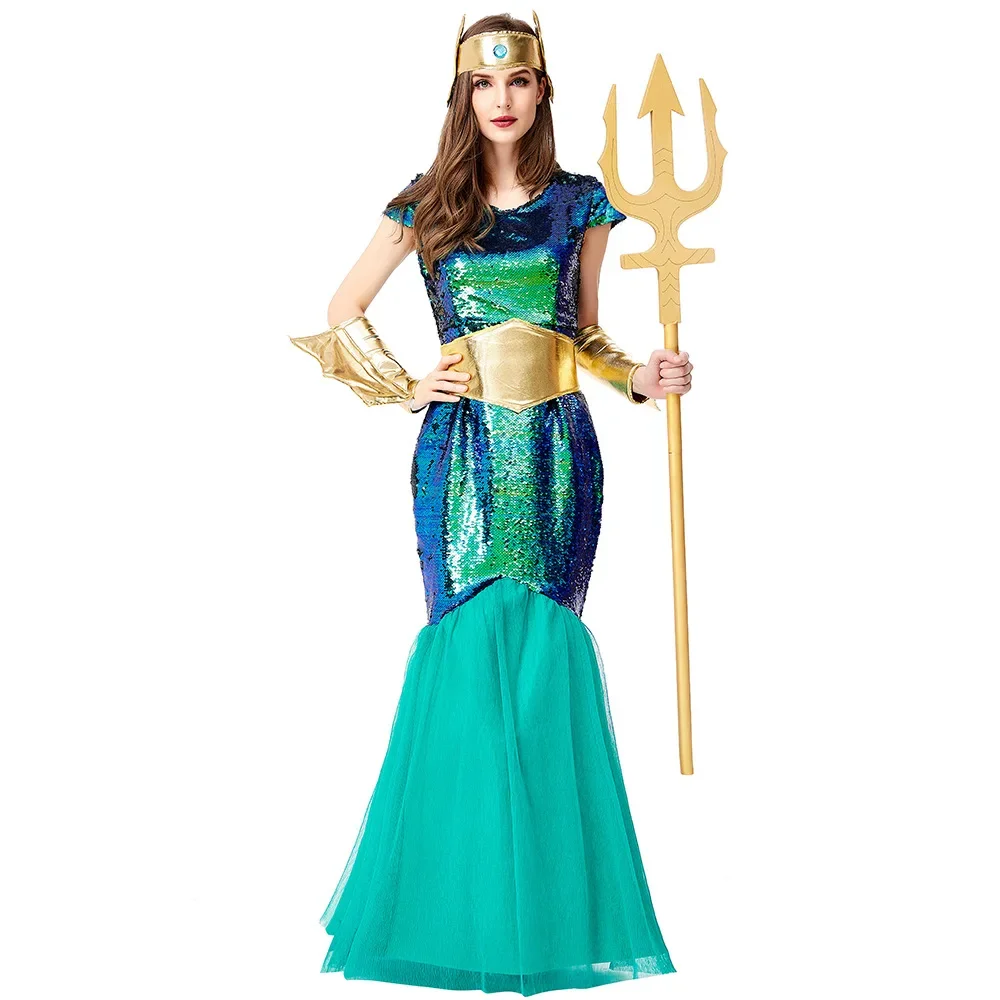 

Adult Women Queen Costume Sea Siren Costumes Fantasia Halloween Purim Carnival Mardi Gras Dress up