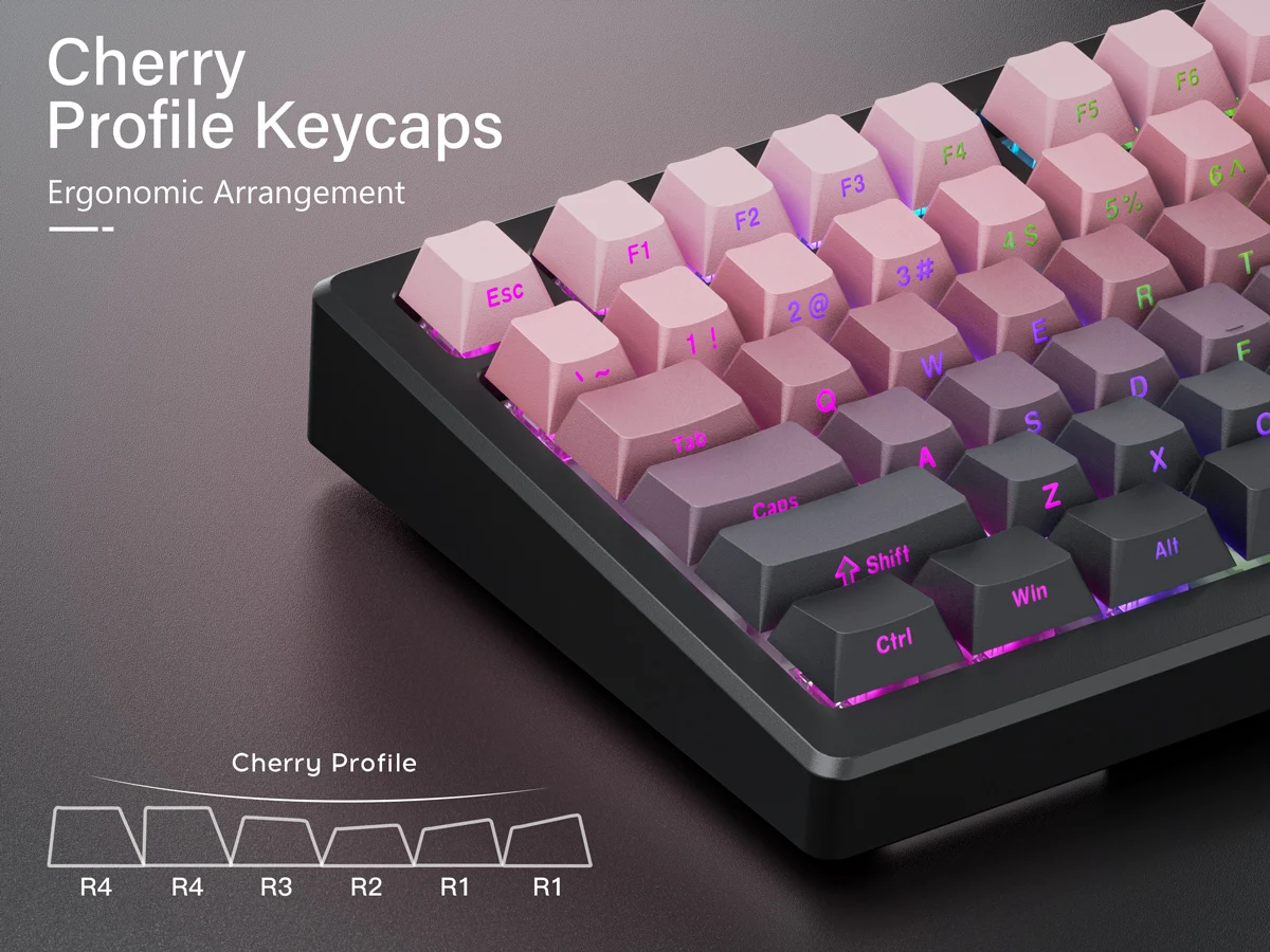 

XVX Gradient Shine Through Pink Keycaps Durable Double Shot PBT Keycaps Cherry Profile Minimalist Side Printed Keycaps 136 Keys