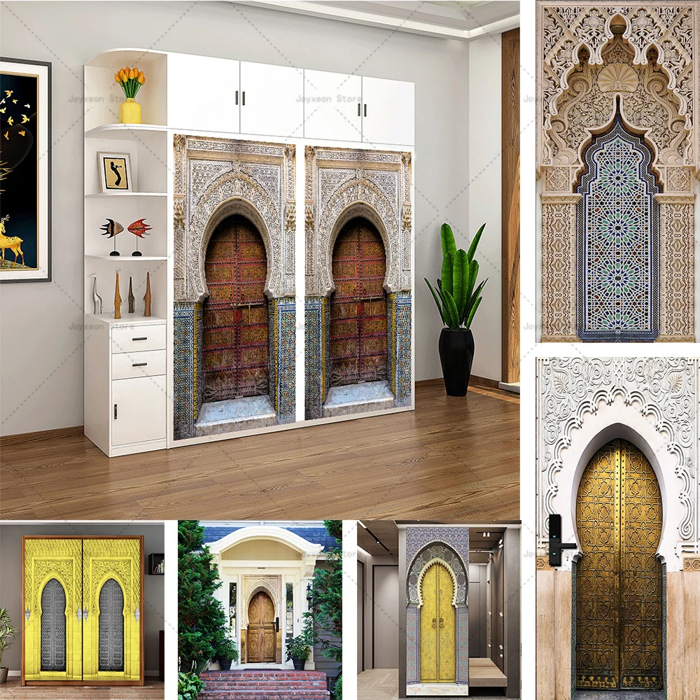 3d Muslim Door Sticker Vinyl PVC Waterproof Self-adhesive Decorative Living Room Bedroom Wardrobe Surface Door Sticker