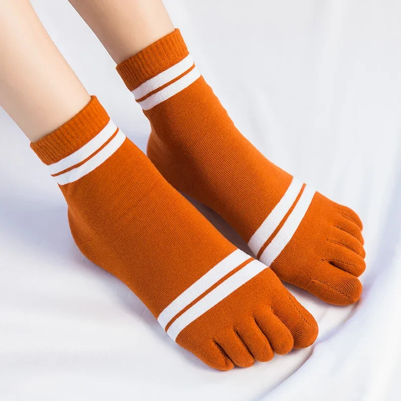 Five Finger Socks Women Middle Tube Cotton Stripe Split Toe Socks Breathable Crew Pack Of Ankle Toe Socks